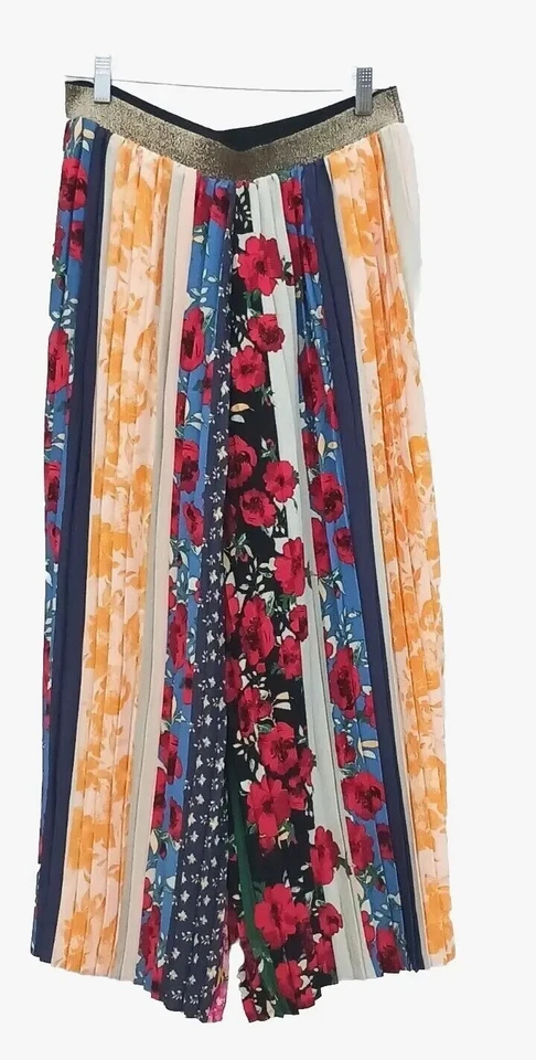 Pantalones Anthropologie M Azul Blanco Rojo Verde Negro Dorado Plisado Palazzo Pierna Ancha 8 Foto 2 de 4