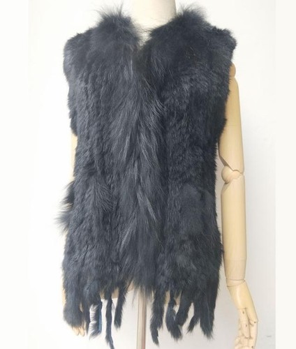 Moda Dama Conejo Real Clásico Tejido Piel Chaleco Cuello Mapache Chaleco Mujer - Imagen 29 de 36