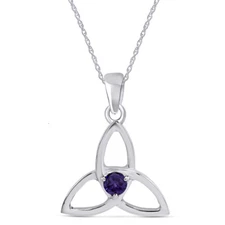 Simulated Birthstone Triangle Knot Pendant Necklace 14K White Gold Plated Silver