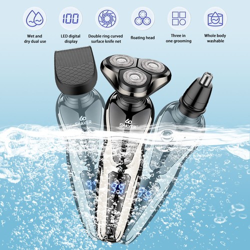 Men's Razor Rotary Electric Shaver Pop-Up Trimmer Wet Dry Cordless Waterproof - Picture 22 of 40