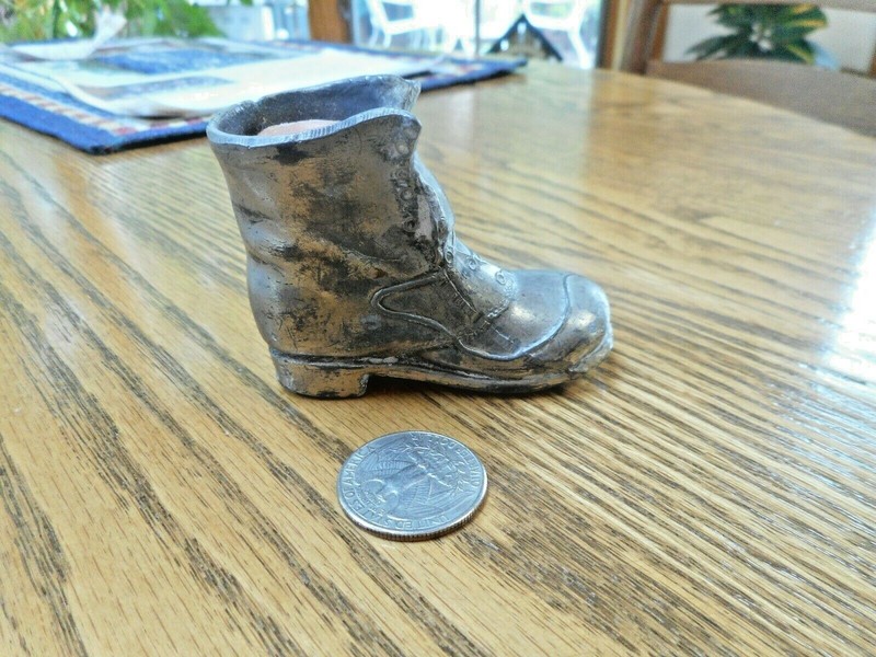 Vintage ANTIQUE MAN'S Silver METAL Work BOOT PIN CUSHION Collectible Functional