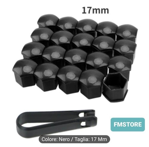 20x COPRIBULLONI 17MM TAPPI PER RUOTE AUTO IN ABS NERO UNIVERSALI COPRI DADI - Picture 2 of 7
