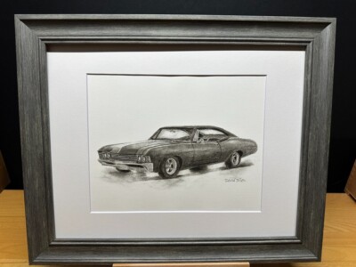 Drawing of a 1967 Chevrolet Impala Car Graphite Pencil Art Sketch Picture Print