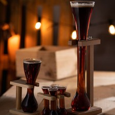 Glass Yard of Ale with Stand - bar@drinkstuff Yard Glass on Birch Wood Stand