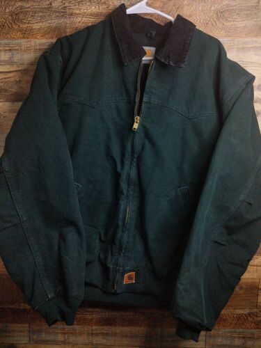 Vintage Carhartt Detroit Jacket Quilt Lined Dark Green Mens XL Canvas Full Zip - Afbeelding 1 van 7