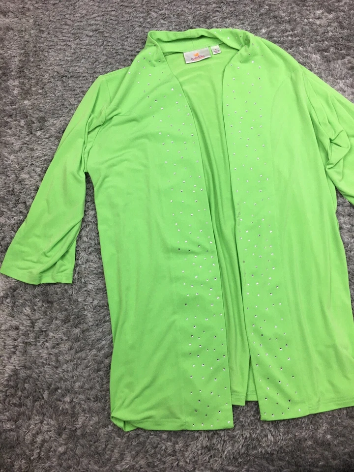 Quacker Factory Open Front Cardigan Womens Size Small Green Over Top 3/4 Sleeve - Image 3 of 4