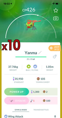 10x Yanma Pokemon Bundle !! Good Chance of Lucky and Good IVs !! Go