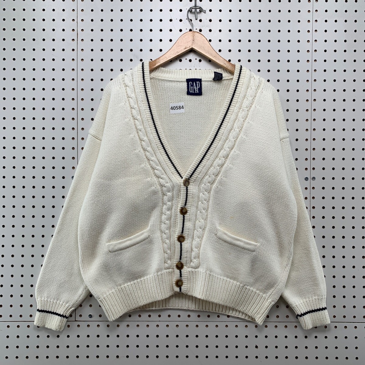 Vintage 90s Gap Knit Cardigan Button Sweater Mens Large White