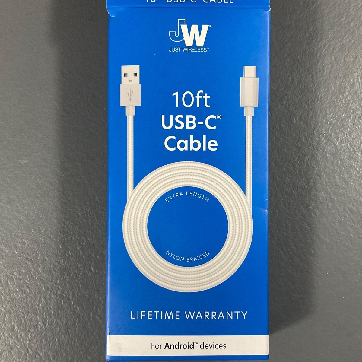 Just Wireless Durable Nylon 10 Ft. USB C Cable Extra Length for 