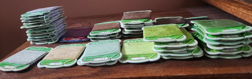 Lot 40 Bunka Japanese Thread Cards Matsuhato Greens Browns Grays Purple Beige - Image 3 of 4