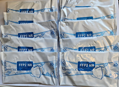 10er Pack Omnitex White FFP2 GESICHTSMASKE 5-lagig Schicht 98% Filtration