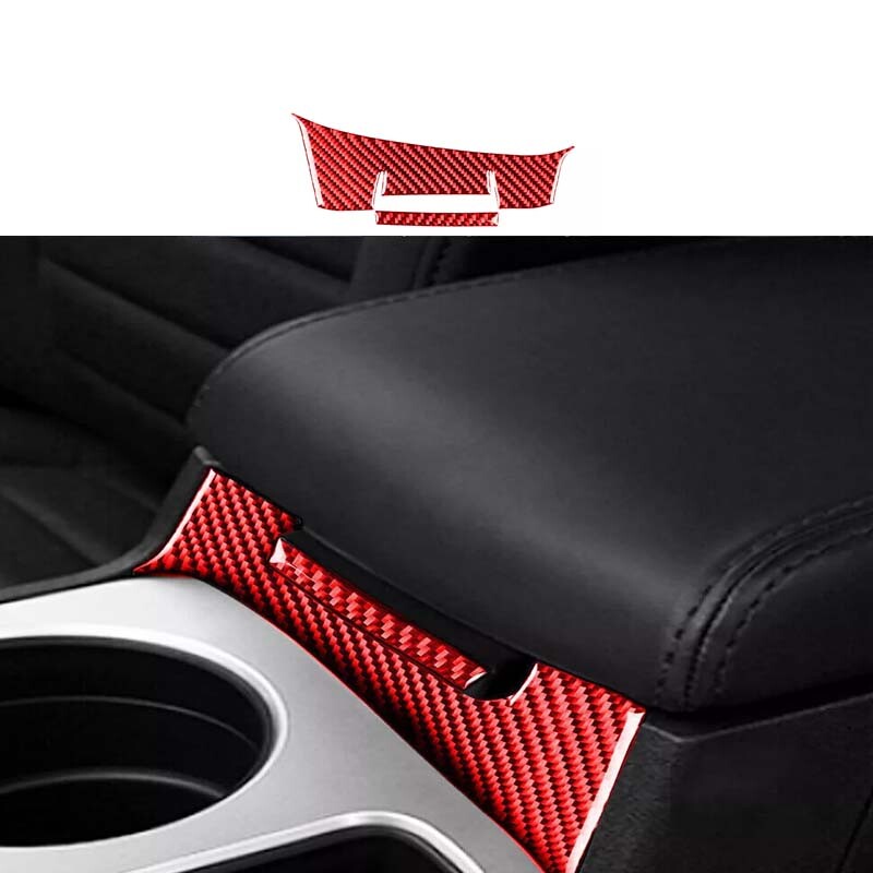 2008-14 Car Front Armrest Panel Red Carbon Fiber For Dodge Challenger Cover Trim
