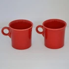 Fiesta Scarlet Red Mugs Ring Handle Art Deco 10 Oz Made in USA Set of 2