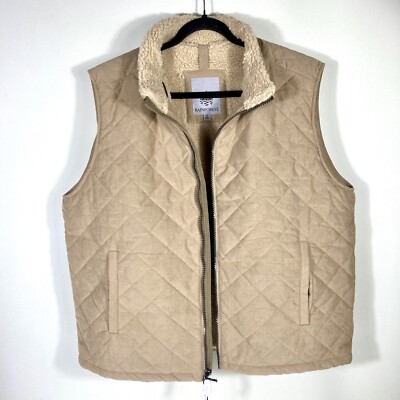 Rainforest Micro Oxford Faux Shearling Lined Diamond Quilted Vest XL In Hazelnut