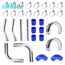 Universal 3" Polished Intercooler Piping U Pipe Silicone Coupler+Clamp Kit