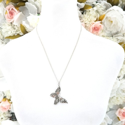 Cookie Lee Silver Tone Words Cut Out Butterfly Pendant Necklace