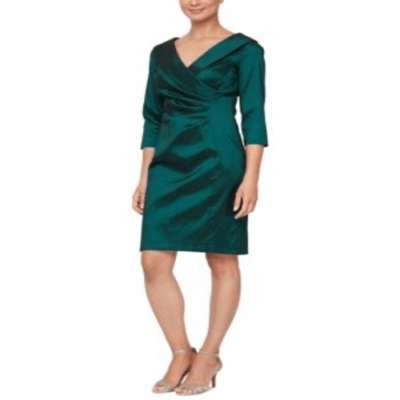 Alex Evenings Size 14 Portrait Collar Ruched Cocktail Dress Emerald Green Satin | eBay Alex Evenings Size 14 Portrait Collar Ruched Cocktail Dress Emerald Green Satin | eBay