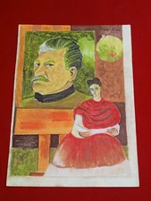 Frida Kahlo Drawing on paper (Handmade) signed and stamped mixed media.