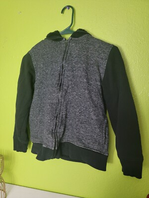 Jem Boys Youth Hoodie Sweatshirt Size Medium Black Gray Full Zip 