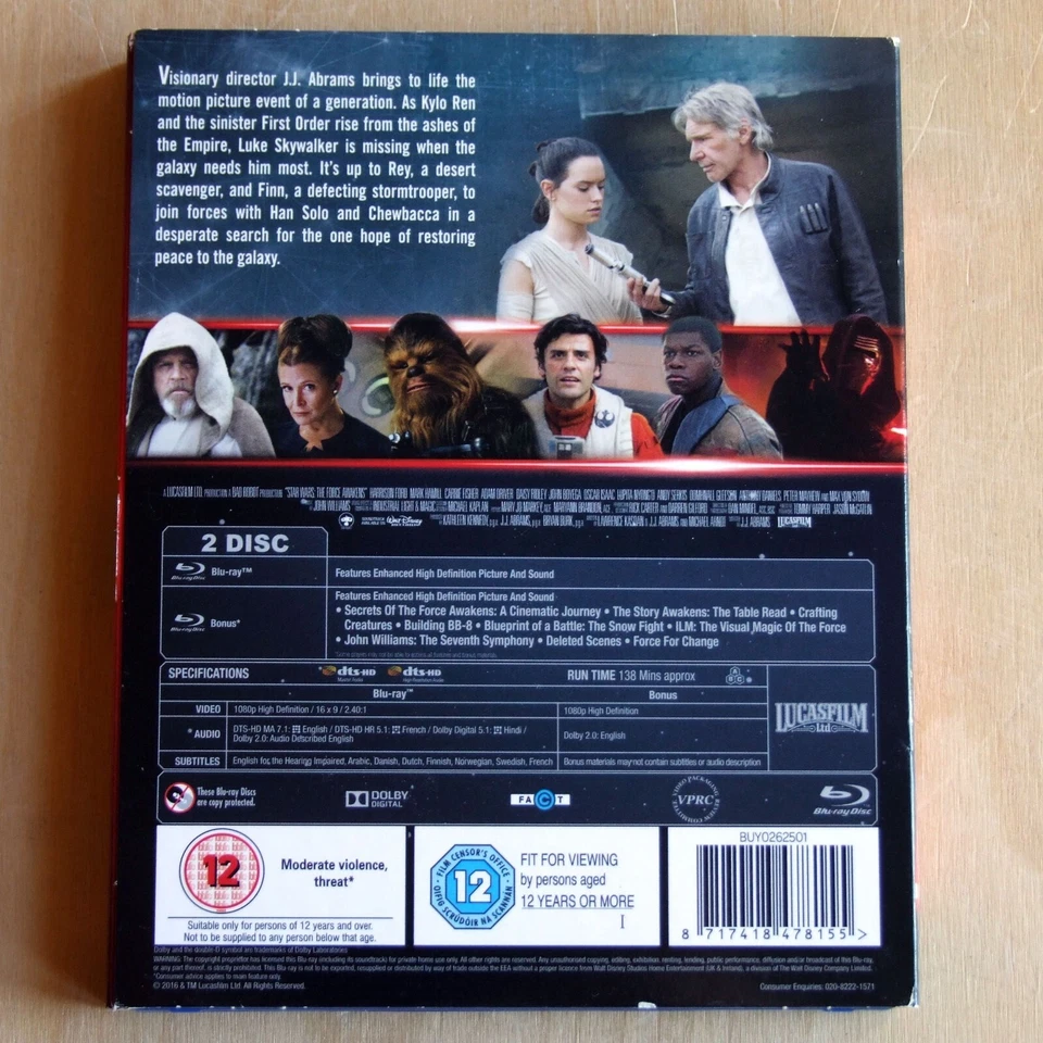 Star Wars The Force Awakens Episode VII Blu-ray all regions ABC Dark Side Sleeve - Image 2 of 4