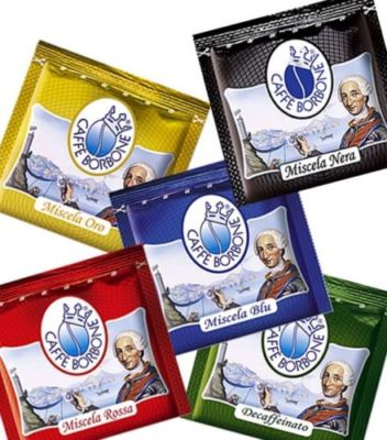 100 Pads 44 Caffe BORBONE Mix Probierlöffel miscela rossa Blau Schwarz Gold Dek
