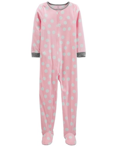 Carters Fleece Footed Pajama Blanket Sleeper Girl Size 7 8 Pink w/ Polka Dots - Picture 8 of 8