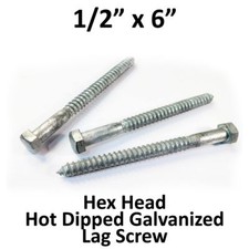  25 1/2" x 6" Lag Screws Hex Head Galvanized Heavy Duty Wood Lag Bolts