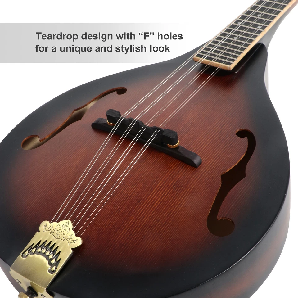 Instrumento Mandolina Acústica Estilo A 8 Cuerdas con Parte Superior de Abeto Arqueado F Agujero Cuerpo Foto 3 de 4