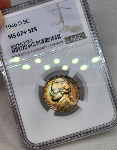 1946 D Jefferson Nickel NGC MS67+ Plus 5FS Full Steps Rainbow Toned Monster Coin - Picture 6 of 13