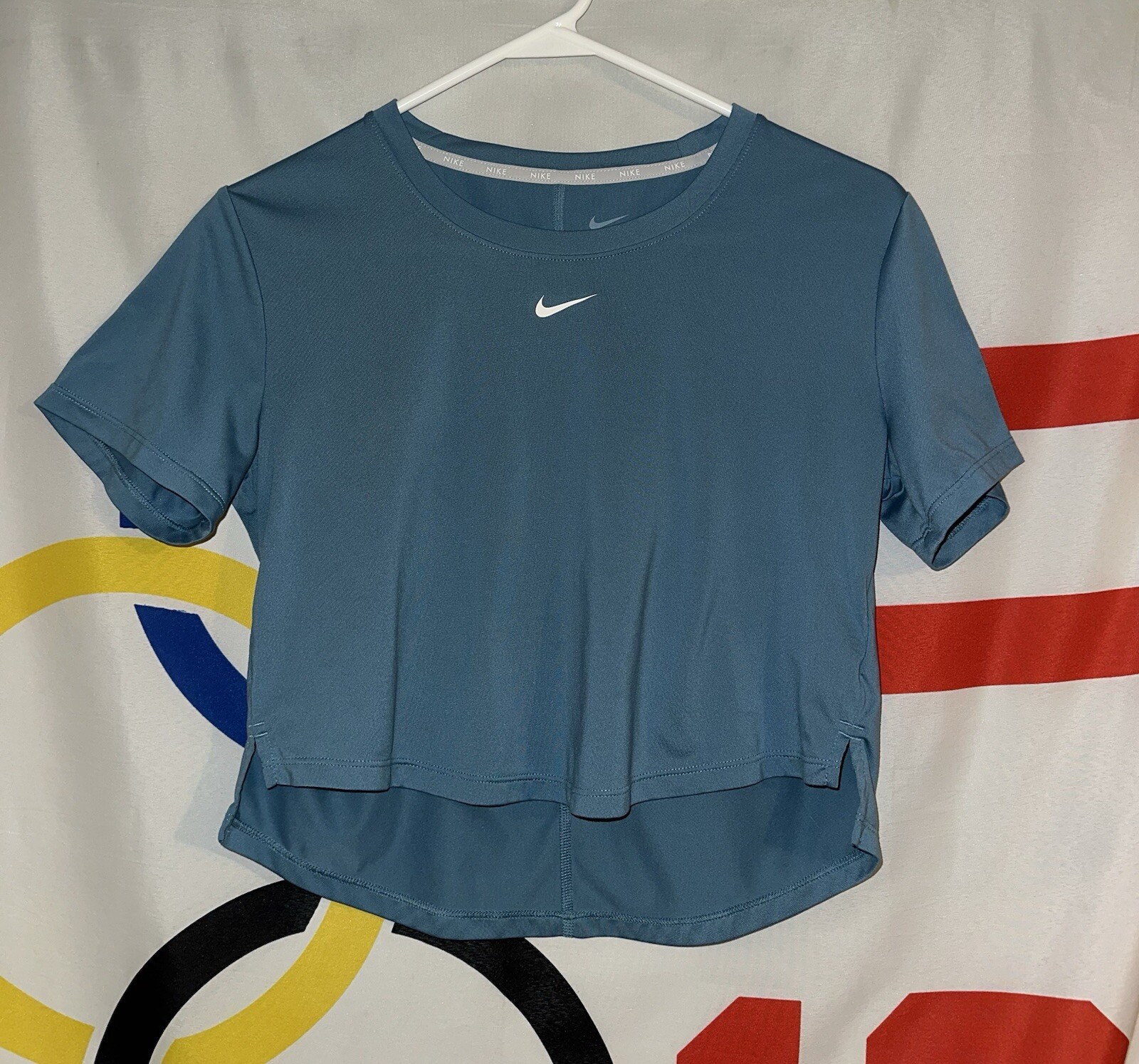 Nike Crop Top T Shirt Womens XS Blue Short Sleeve Cropped Dri Fit-image