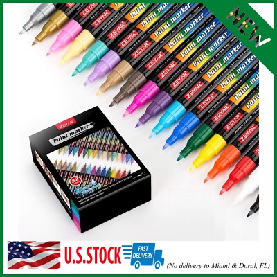 ZEYAR Acrylic Paint Pens, Water based Extra Fine Point, 32 vibrant colors, Opaqu