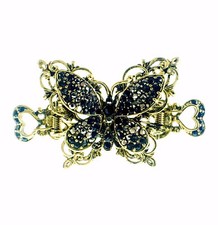 VINTAGE BUTTERFLY HAIR CLAW CLIP HAIRPIN USE SWAROVSKI CRYSTAL GOLD BLACK