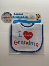 Baby Bib I Love Grandma Blue Border Terry Cloth Waterproof
