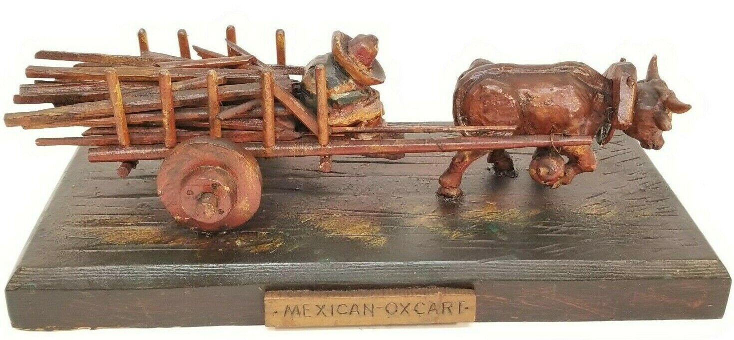 1853 Antique Handmade Folk Art Primitive Carved Wood Mexican Oxcart 