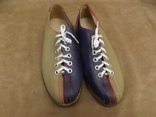 VTG NEW NOS Blue Red Tan Leather Soles Upper Bowling Rental Shoes Womens 5.5