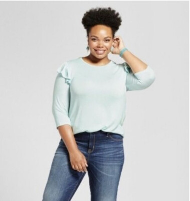 Ava & Viv Ruffle Shoulder Shirt Light Blue 2X NEW