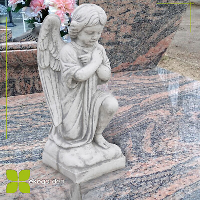 Grabfigur Kniender Engel Skulptur Steinfigur Deko Steinguss Grabstatue H-50 cm