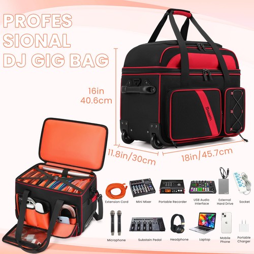 BOSSTIN Borsa per Cavi per DJ Rolling con Ruote, Custodia per DJ Gig Bag per Attrezzature con... - Foto 3 di 6