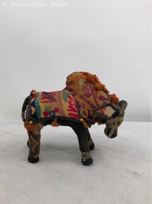 Vintage Indian Handmade Cotton Embroidered Stuffed Bull 10'' Tall Great Cond.