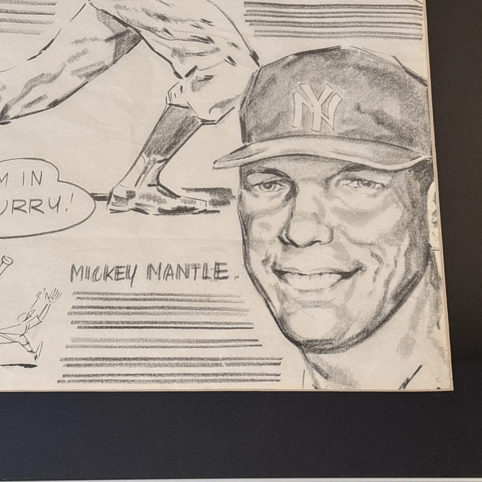Mickey Mantle New York Yankees Framed Charcoal Art Drawing Switch Hitter 12x14.5 - Image 2 of 4