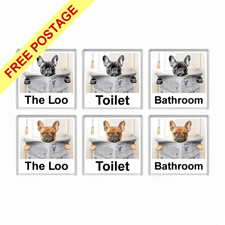 FRENCH BULLDOG READING A NEWSPAPER ON THE LOO Novelty Toilet Door Signs
