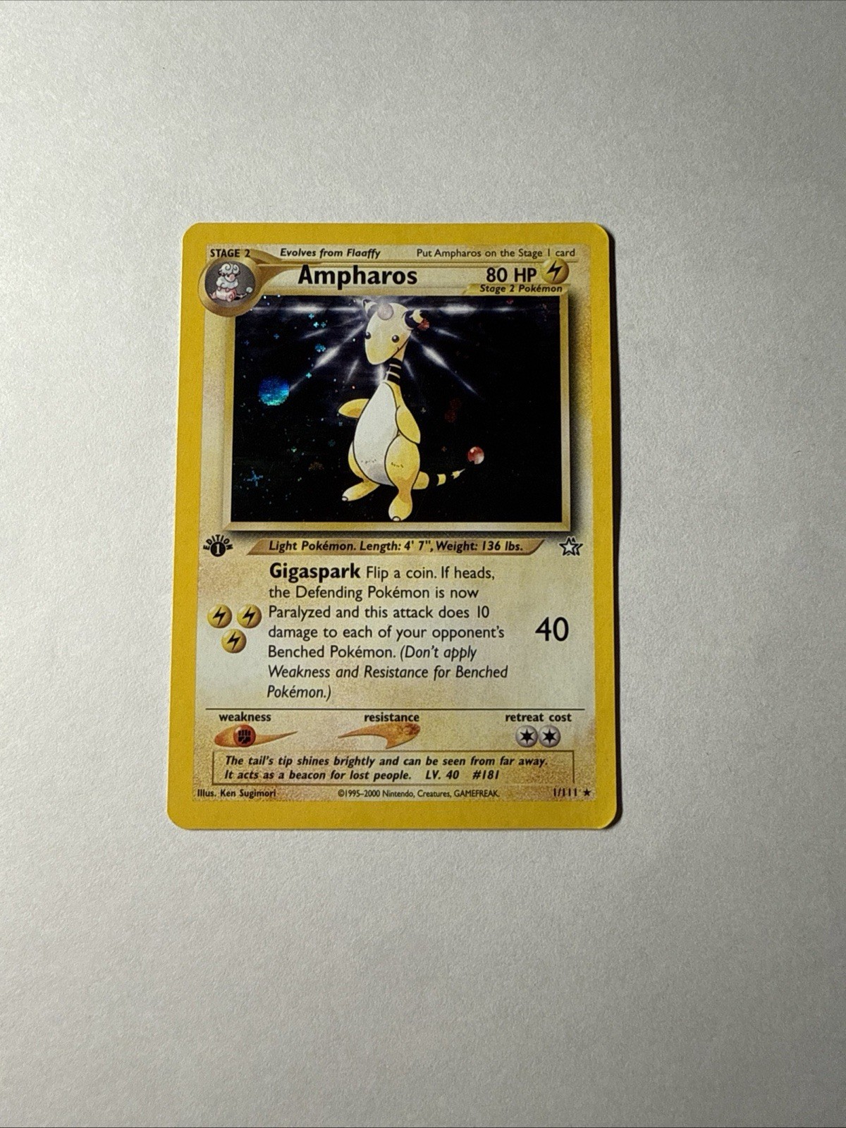 1st Edition Ampharos 1/111 Neo Genesis Pokemon Card Holo W/Swirl LP