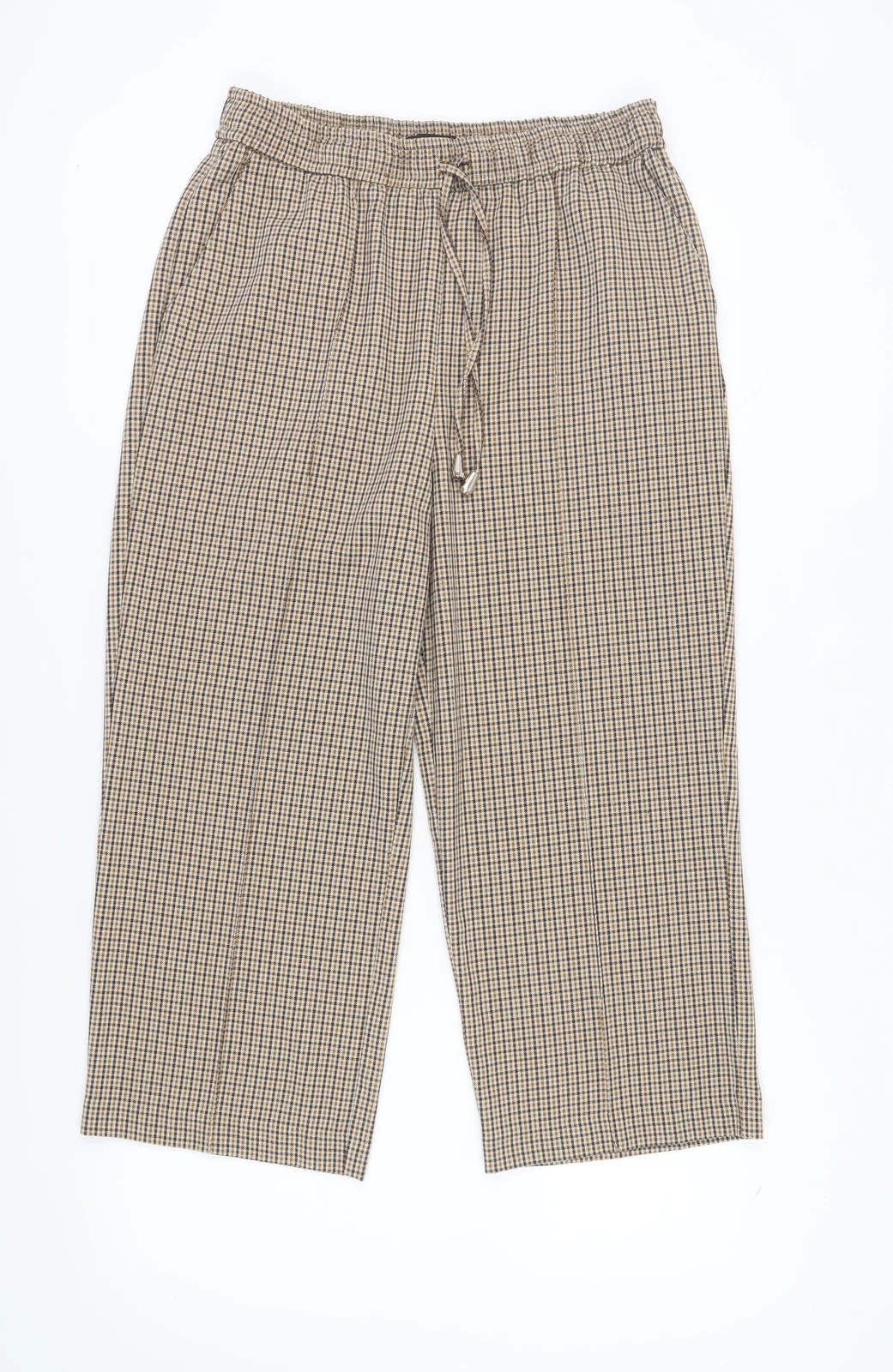 Next Women's Cropped Check Trousers, Size 14, Brown