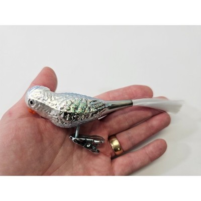 Sparkly White Bird Clip On Ornament Christmas Tree Holiday Decor Glitter Tail