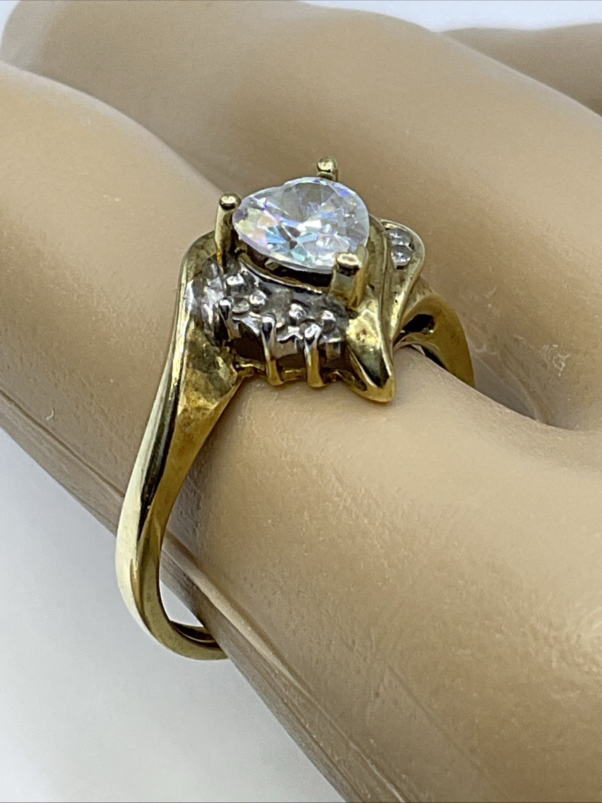 VINTAGE HANDMADE Solid 10K Yellow Ring Mystic CZ … - image 6