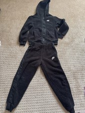 Nike Sherpa Fleece Tracksuit Set Black Hoodie Joggers kids Size medium