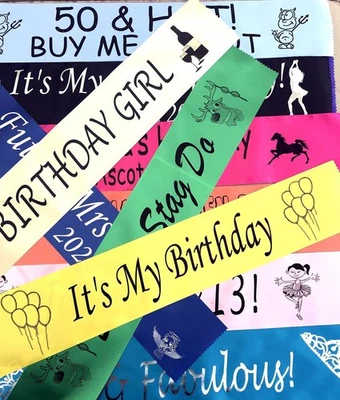 JUNGLEDRAGON Personalised Birthday Sash Sashes Any Age 18th 21st 30th 40th 50th 60th 70th