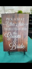 Wedding Direction Sign Wood Reusable Rectangle Brown/White Text Pick a Seat
