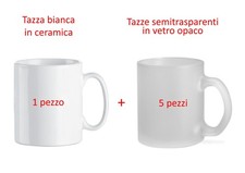 6 Tazze (1 ceramica + 5 vetro) MUG sublimazione personalizzabili transfer laser
