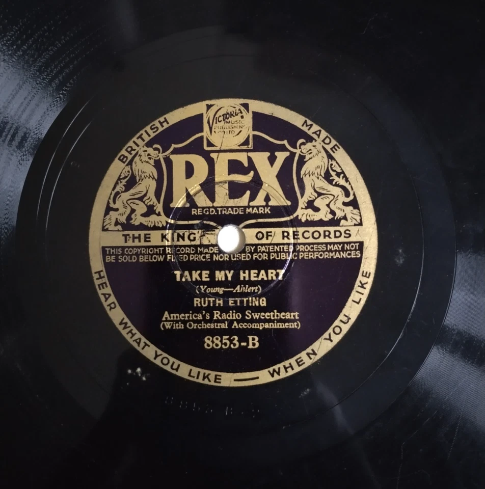 RUTH ETTING It's A Sin To Tell A Lie / Take My Heart UK Rex 78 record 1936 8853 - Image 3 of 3